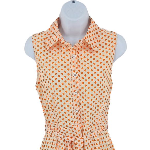 Snow Traffic Ivory & Orange Polka Dot Sleeveless Mini Dress Sz Medium - Picture 4 of 7